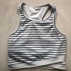 White & Gray Stripped Sports Bra